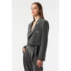 VHNY Vivienne Hu Oversized Double Button Cropped Blazer